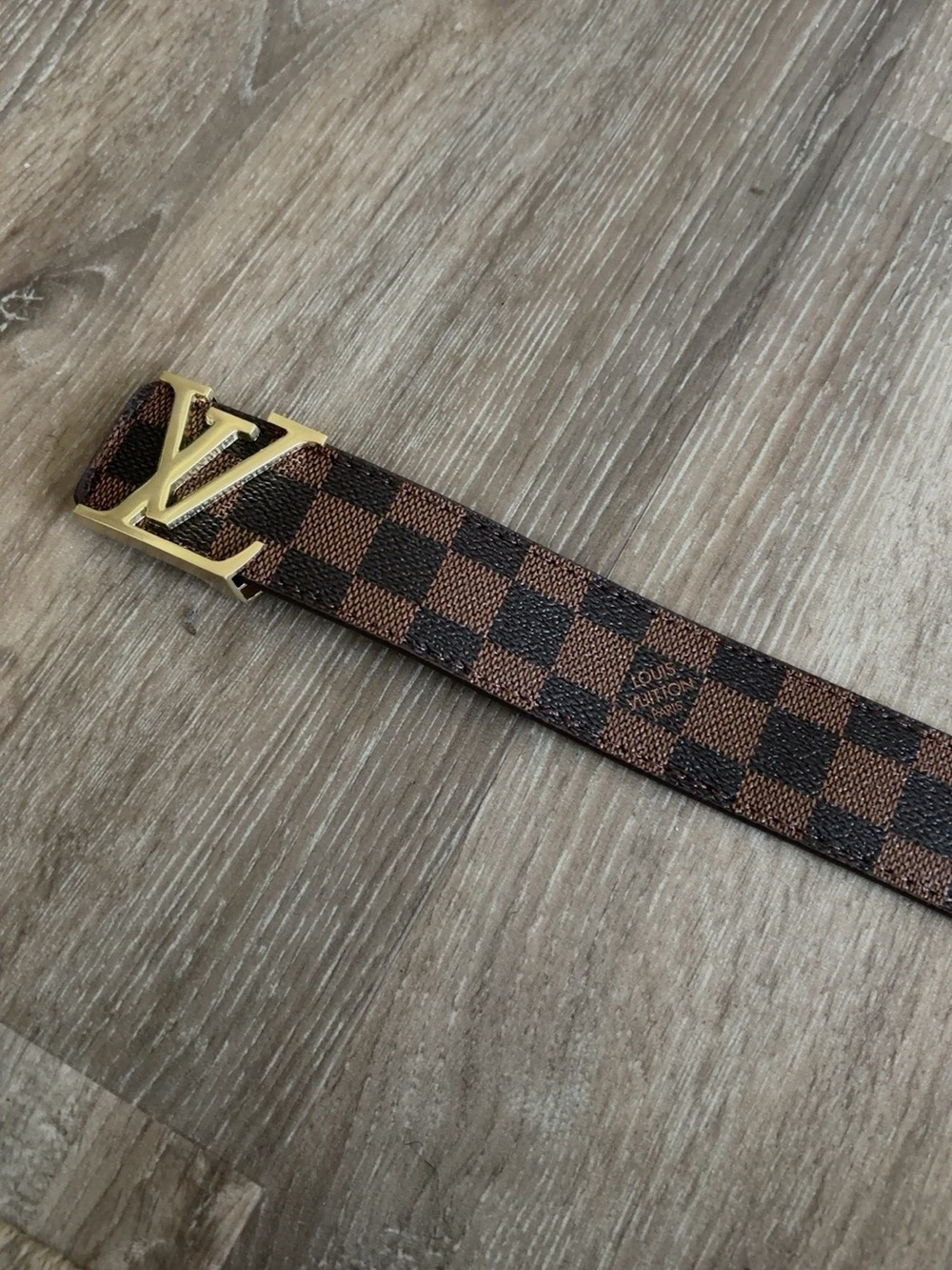 Louis Vuitton Damier Ebene Canvas Belt with Gold LV Buckle